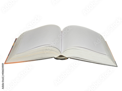 Opened book with blank pages isolated on white background.