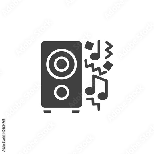 Party music vector icon. filled flat sign for mobile concept and web design. Audio speaker and music note glyph icon. Symbol, logo illustration. Vector graphics