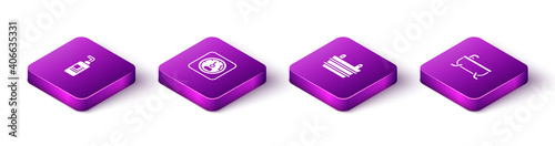 Set Isometric Cream or lotion cosmetic tube, Sauna thermometer, bucket and Bathtub icon. Vector.