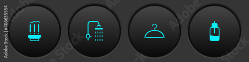 Set Incense sticks, Shower, Hanger wardrobe and Essential oil bottle icon. Vector.