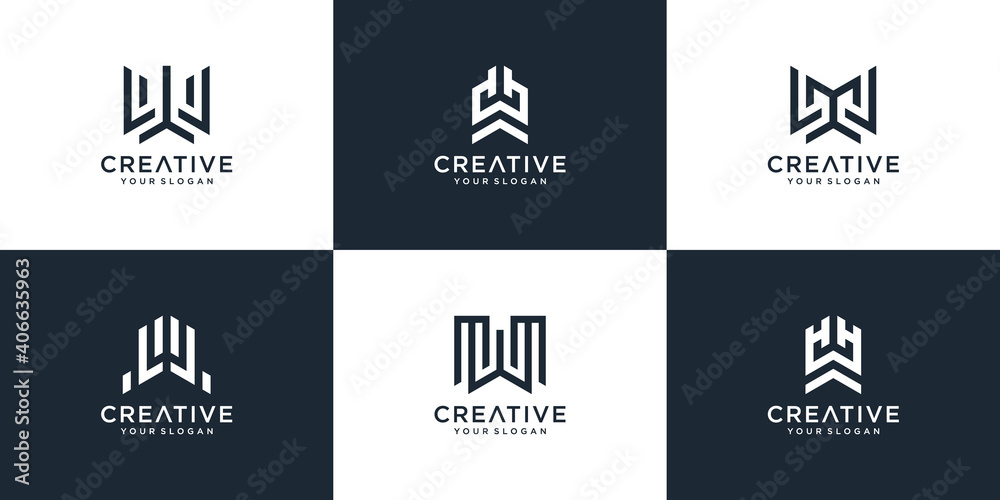 Set of monogram creative letter w logo template. icons for business of luxury, elegant, simple Set of monogram creative letter w logo template. icons for business of luxury, elegant, simple