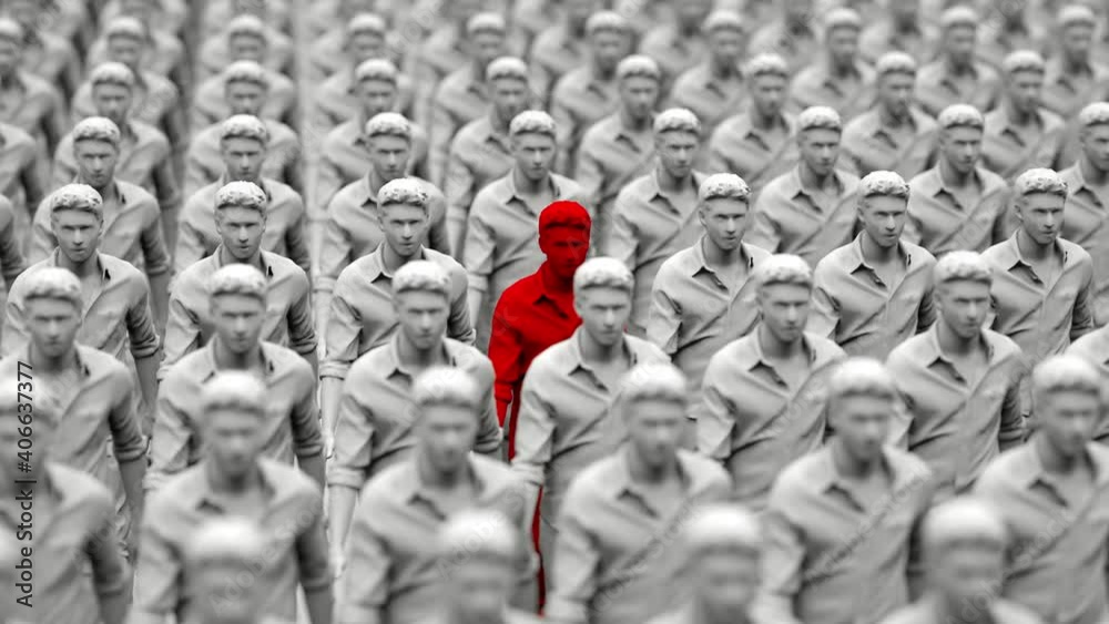 Concept society, humans like clones, all the same, one person different