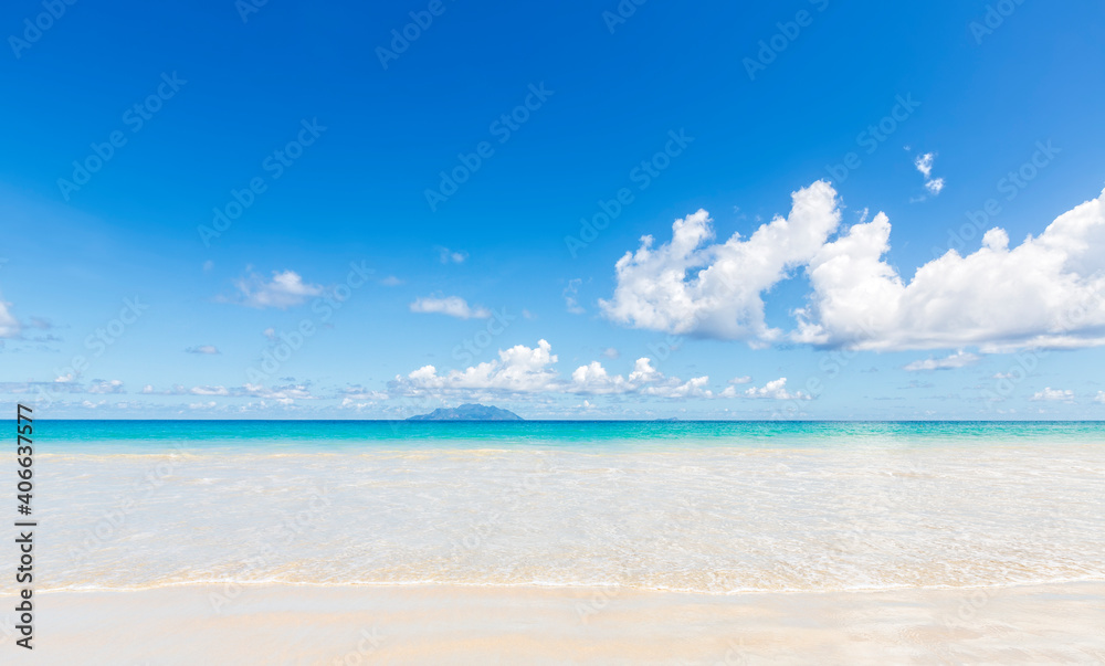 Sea, sky, sand. Tropical summer background, copy space