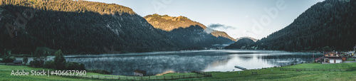 Panoramic view of Haldensee Lake in morning hour in Austria photo