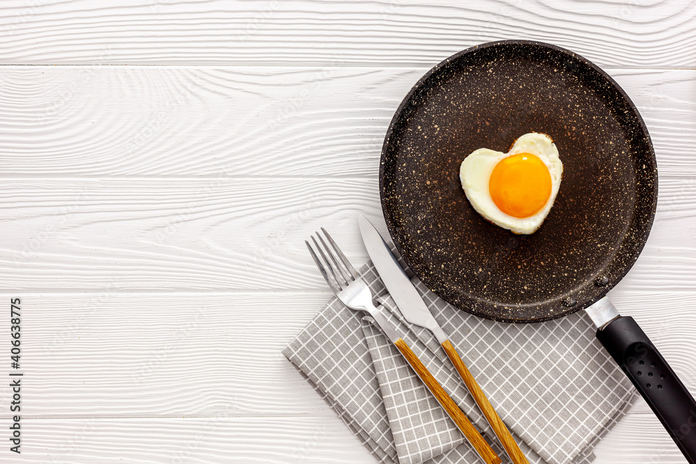 Breakfast on Valentine's Day Heart shape fried egg Breakfast on Valentine's Day Heart shape fried egg