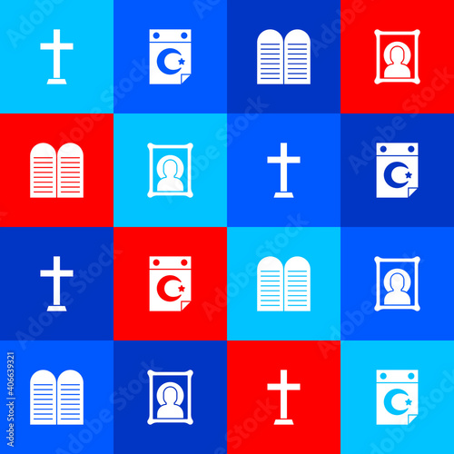 Set Christian cross, Star and crescent, The commandments and icon icon. Vector.