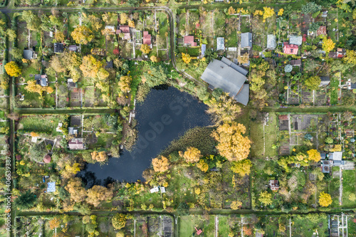 park in the city with a lake, green trees view from a drone in Sosnowiec, Silesia, Poland aerial drone photo photo