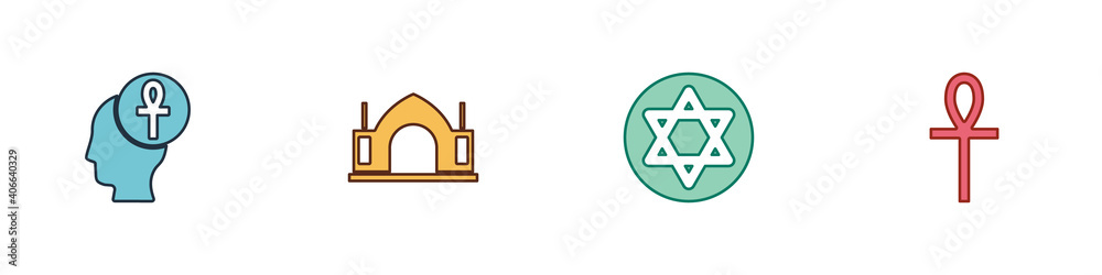Set Cross ankh, Hindu spiritual temple, Star of David and icon. Vector. Set Cross ankh, Hindu spiritual temple, Star of David and icon. Vector.