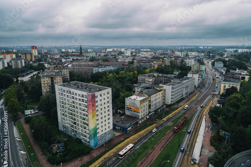 Sosnowiec city bouildings  City in sielesia poland aerial drone photo