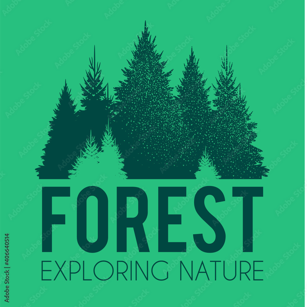 Coniferous forest silhouette background. Nature landscape. Pifes and fie trees. Eco design Coniferous forest silhouette background. Nature landscape. Pifes and fie trees. Eco design