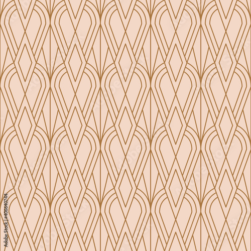 Art Deco Seamless Pattern in a Trendy minimal Linear Style. Vector Abstract Retro background with Geometric Shapes. For packaging, fabric printing, branding, wallpaper
