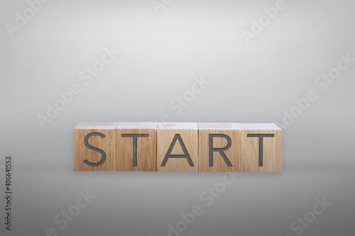 START word on wooden board with color background.