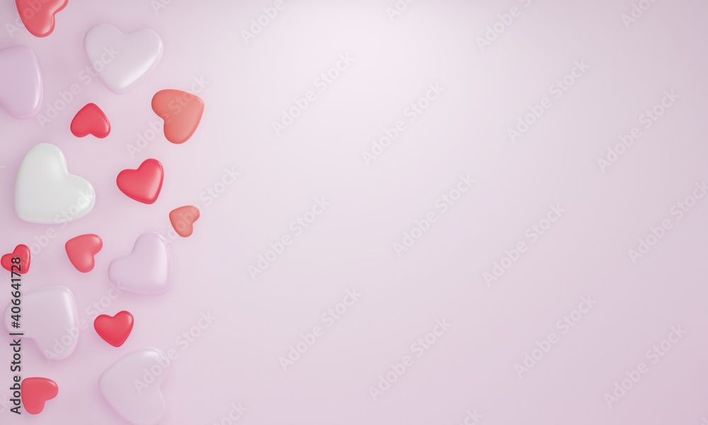 3d rendering, Hearts on pink background. Symbols of love for Mother's, Valentine's Day, birthday greeting card design.