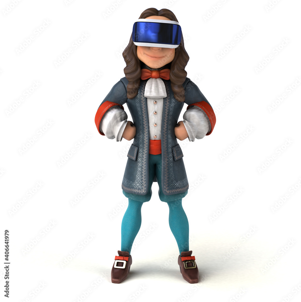 Fun 3D Illustration of a baroque gentleman with a VR Helmet Fun 3D Illustration of a baroque gentleman with a VR Helmet