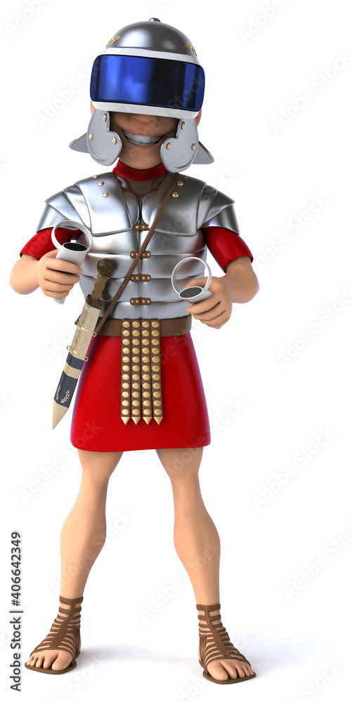 Fun 3D Illustration of a roman soldier with a VR Helmet