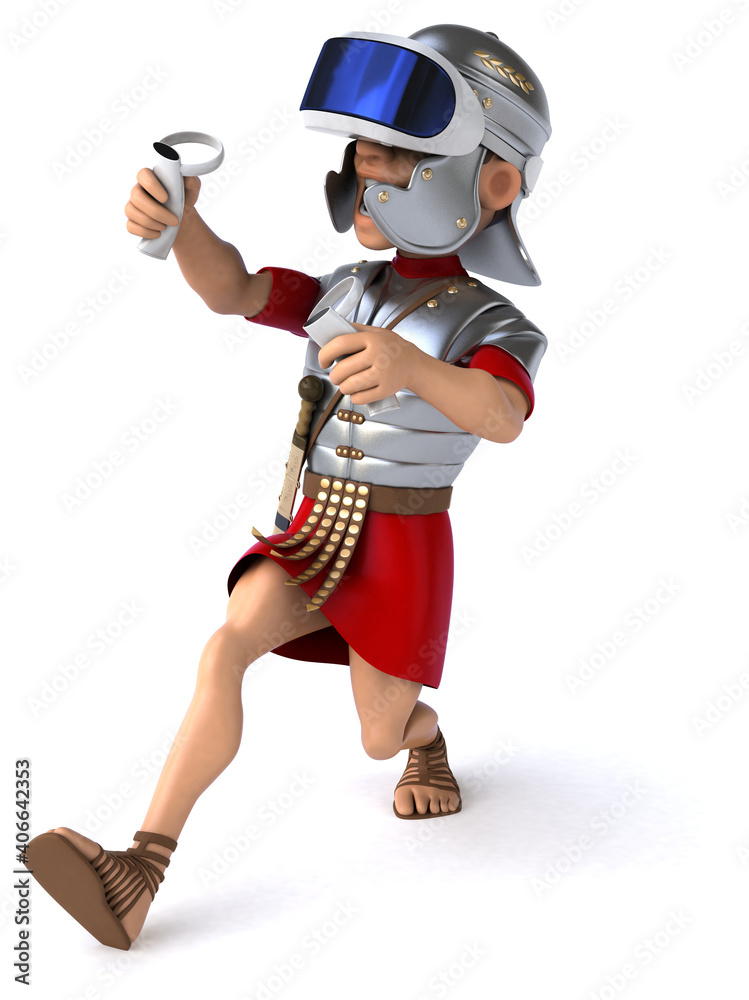 Fun 3D Illustration of a roman soldier with a VR Helmet Fun 3D Illustration of a roman soldier with a VR Helmet