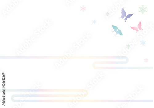 胡蝶と雪の結晶 イラスト 切り絵のようなデザイン 寒中お見舞い 背景素材 ベクター
