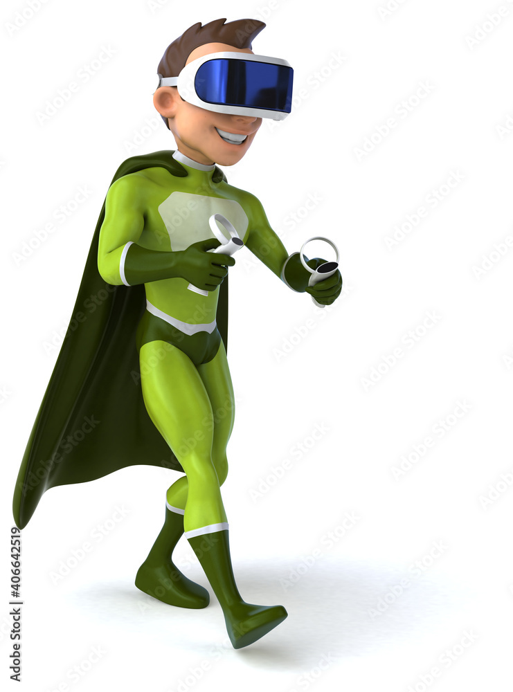 Fun 3D Illustration of a superhero with a VR Helmet Fun 3D Illustration of a superhero with a VR Helmet