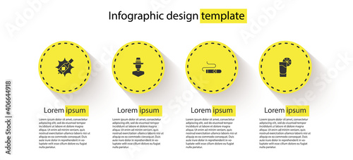 Set Tabasco sauce, Mexican man sombrero, Cigar and Tequila glass with lemon. Business infographic template. Vector.