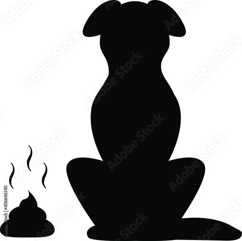 Black silhouette of a dog sitting and a turd lies on the floor