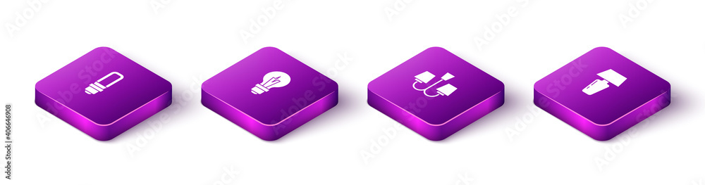 Set Isometric LED light bulb, Light, Chandelier and Table lamp icon. Vector. Set Isometric LED light bulb, Light, Chandelier and Table lamp icon. Vector.