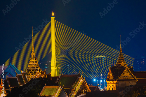 Wat Phra Kaew or Wat Phra Si Rattana Satsadaram, Beautiful night time of Wat pra kaew, Landmark of Bangkok City, Temple of the Emerald Buddha and Grand Palace.