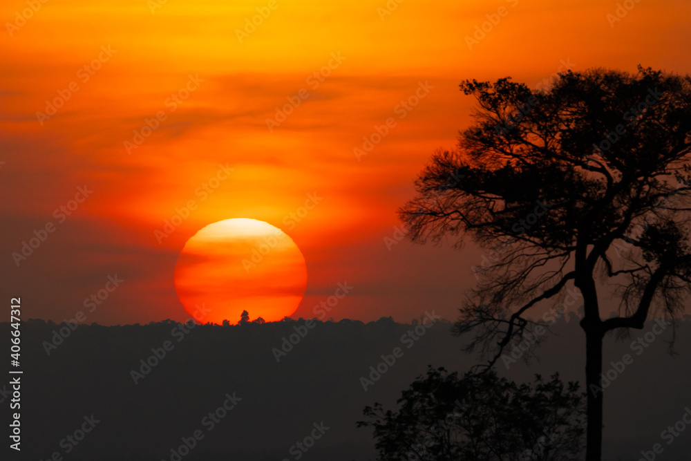 Sunset in the evening on the mountain