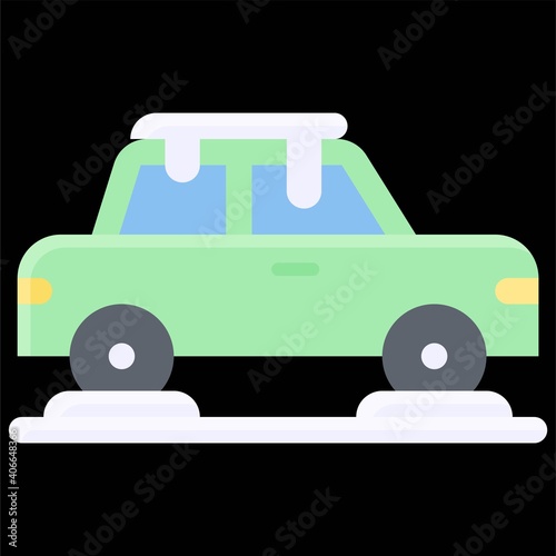 Car covered in snow icon, Winter city related vector