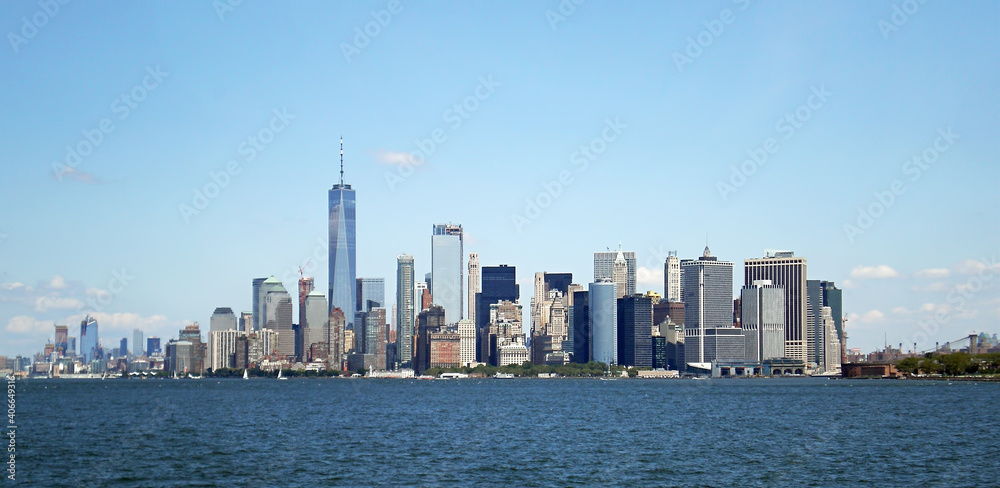 Fototapeta premium Manhattan skyline. Wall street view during a summer morning.