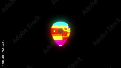 MAP PIN LOCATION animation vibrant neon colourful digital motion intro text on dark screen background