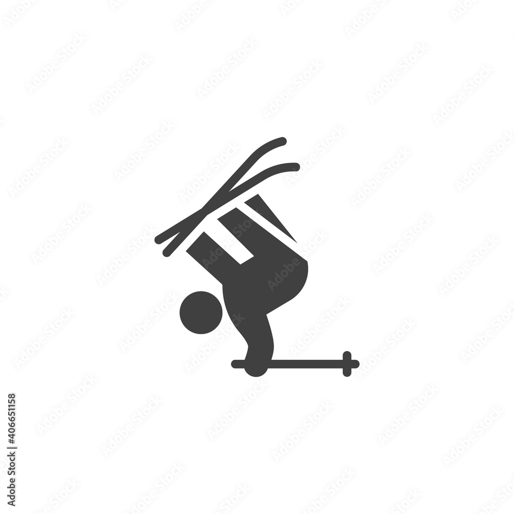 Ski jumping, winter sport vector icon. filled flat sign for mobile concept and web design. Freestyle Ski Jump glyph icon. Symbol, logo illustration. Vector graphics
