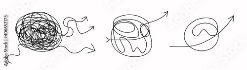 chaos is a tangle. Finding a way out, confused thoughts, finding a way out of the current situation, vector