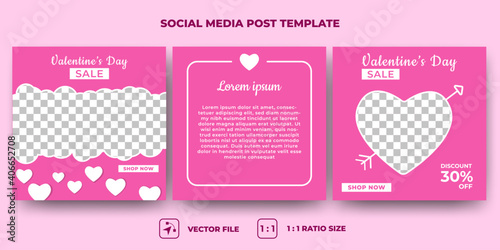Set of Editable banner template design. Valentine's social media banner design. Pink background with love decoration. Suitable for social media, banners and web ads. Vector design with a photo collage