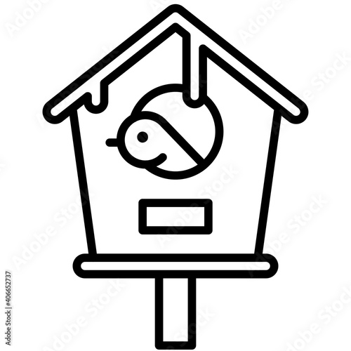 Birdhouse covered with snow icon, Winter city related vector