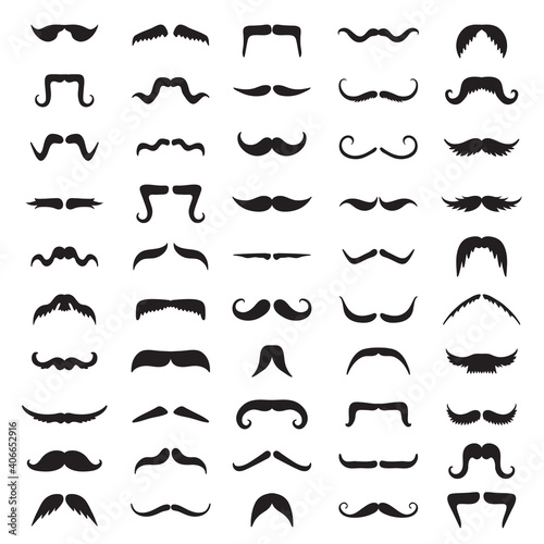 Moustache silhouettes. Barber shop pictures collection shaved gentlemen recent vector templates. Moustache facial silhouette  disguise mask to face illustration