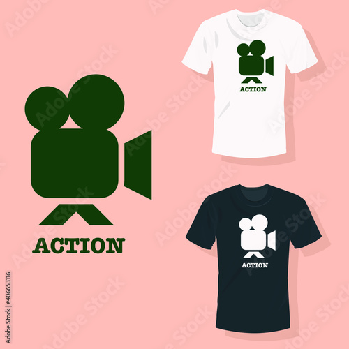 film camera with text action T shirt clothing fashion design
