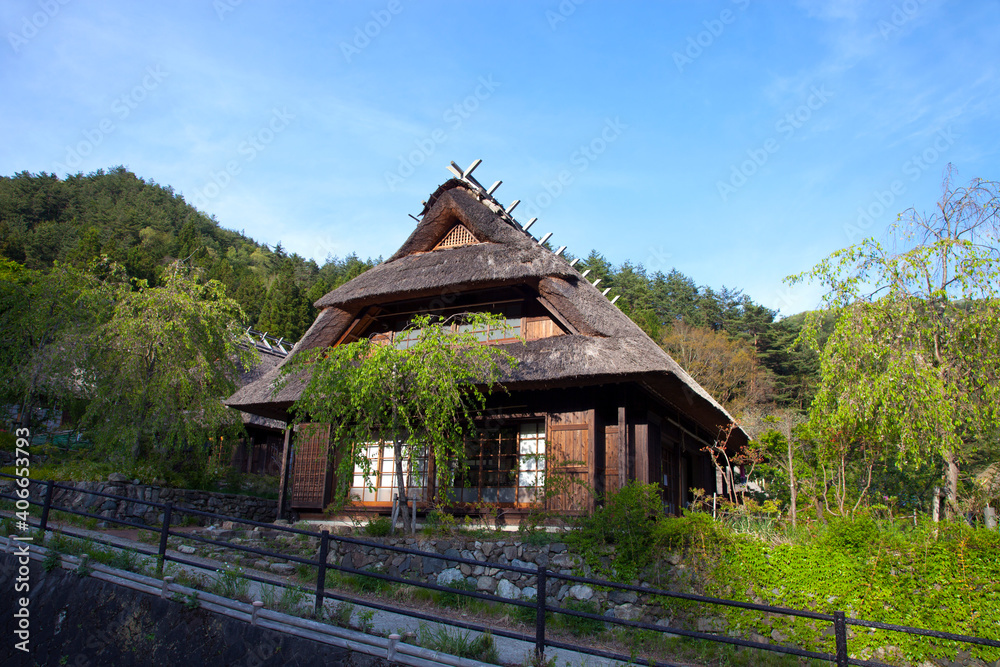 Traditional thatched roof buildings in the traditional village of Saiko ...