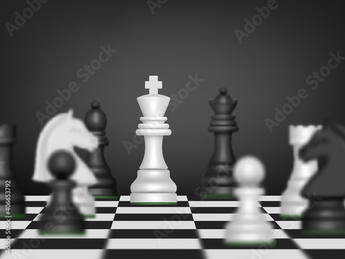 Chess battle. Strategy business concept with chess figures on wooden game board decent vector realistic background. Chess battle strategy, fight on chessboard illustration