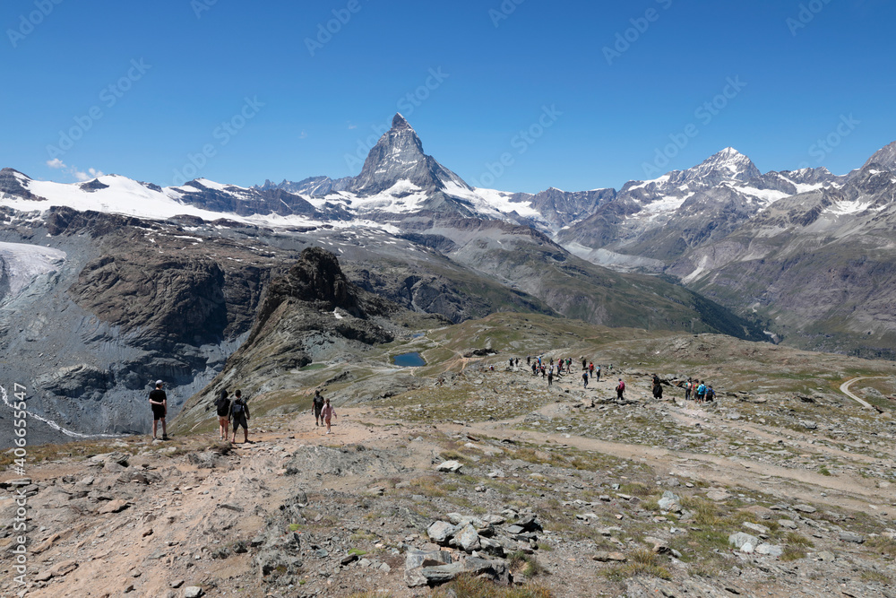 Alpine hiking trail from Gornergrat to Riffelsee