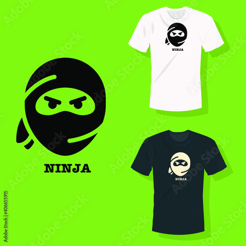 Black ninja warrior covering face with cloth logo t shirt clothing fashion design