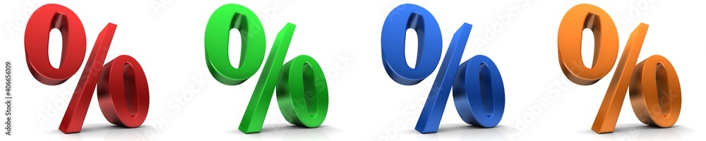 Percentile percent percentage % interest rate sign symbol red green blue orange sale 3d tag label - obrazy, fototapety, plakaty 
