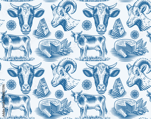 A vector seamless pattern for a cheese theme, this design can be used as a background for a package as well as for many other uses.