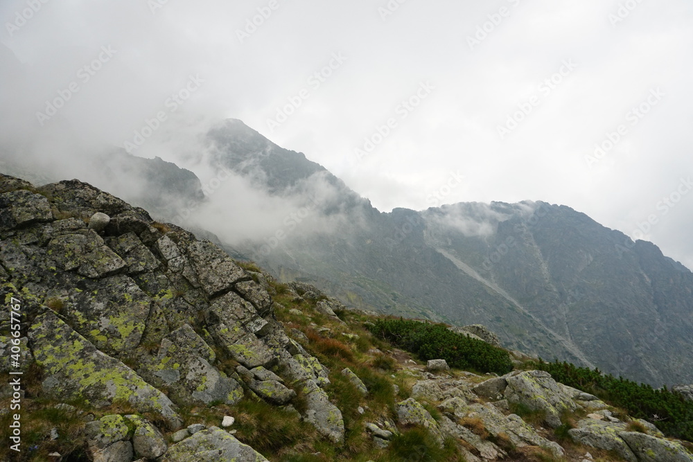 Beautiful High Tatras mountains landscape in Slovakia. Mountains with clouds