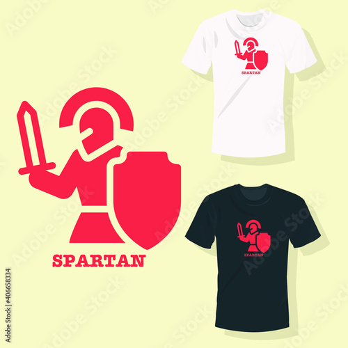 Knight with protecting shield, sword with warrior suit standing for fight T shirt clothing fashion design