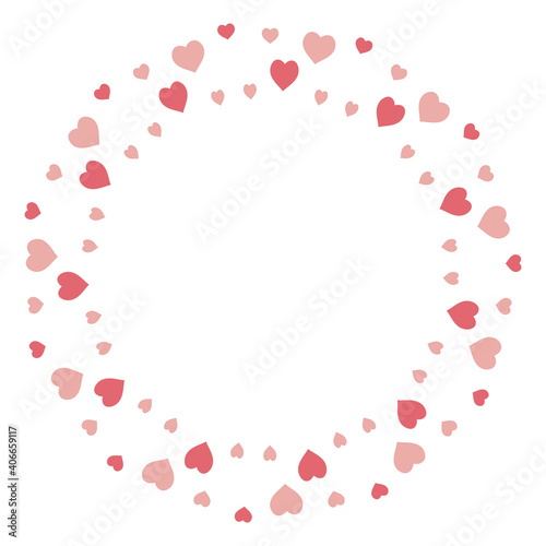 Round frame with warm pink hearts on white background. Vector image.