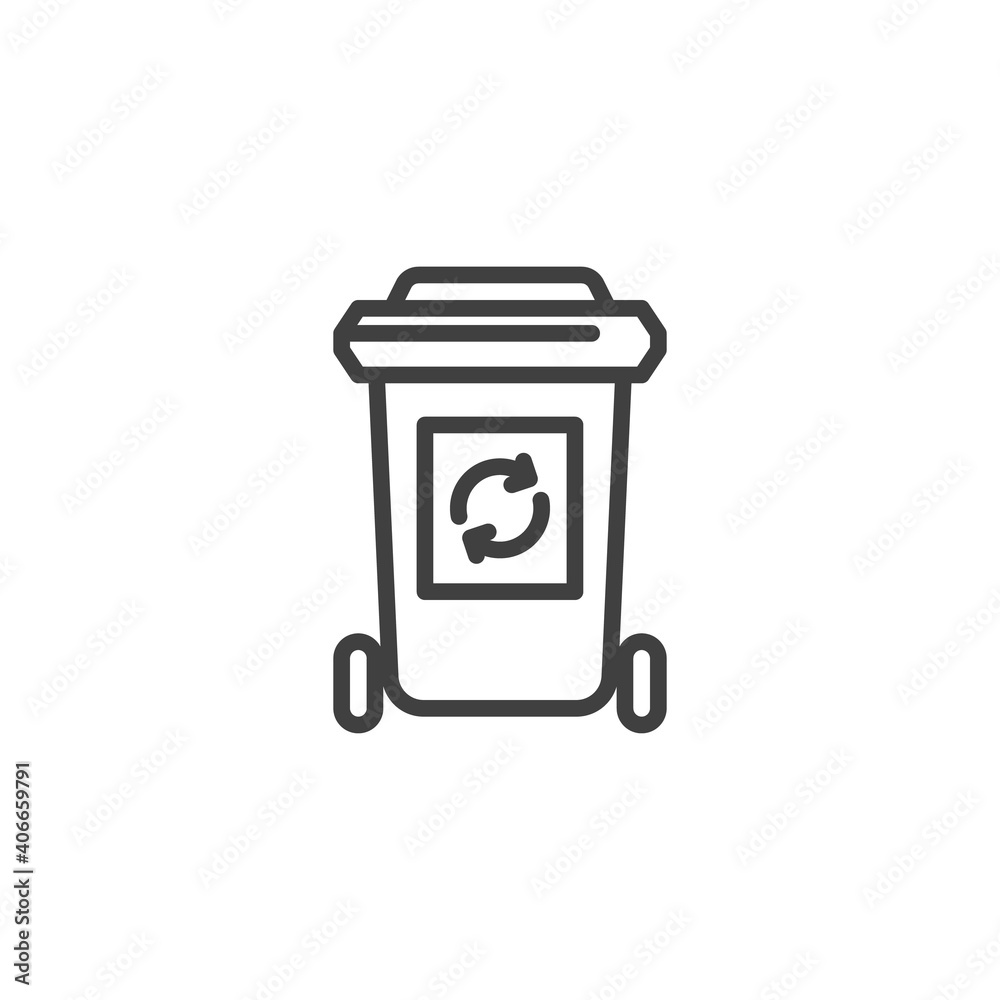 Recycle bin line icon. linear style sign for mobile concept and web design. Wheelie bin outline vector icon. Symbol, logo illustration. Vector graphics Recycle bin line icon. linear style sign for mobile concept and web design. Wheelie bin outline vector icon. Symbol, logo illustration. Vector graphics