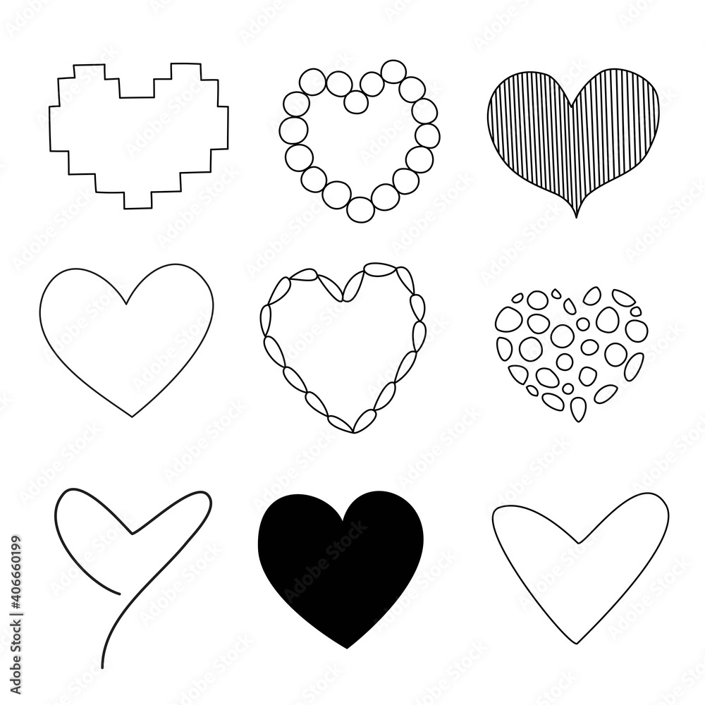 Heart simple hand draw icon set. Outline heart marker vector illustration. Heart simple hand draw icon set. Outline heart marker vector illustration.