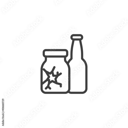 Glass waste line icon. linear style sign for mobile concept and web design. Broken glass bottles outline vector icon. Symbol, logo illustration. Vector graphics