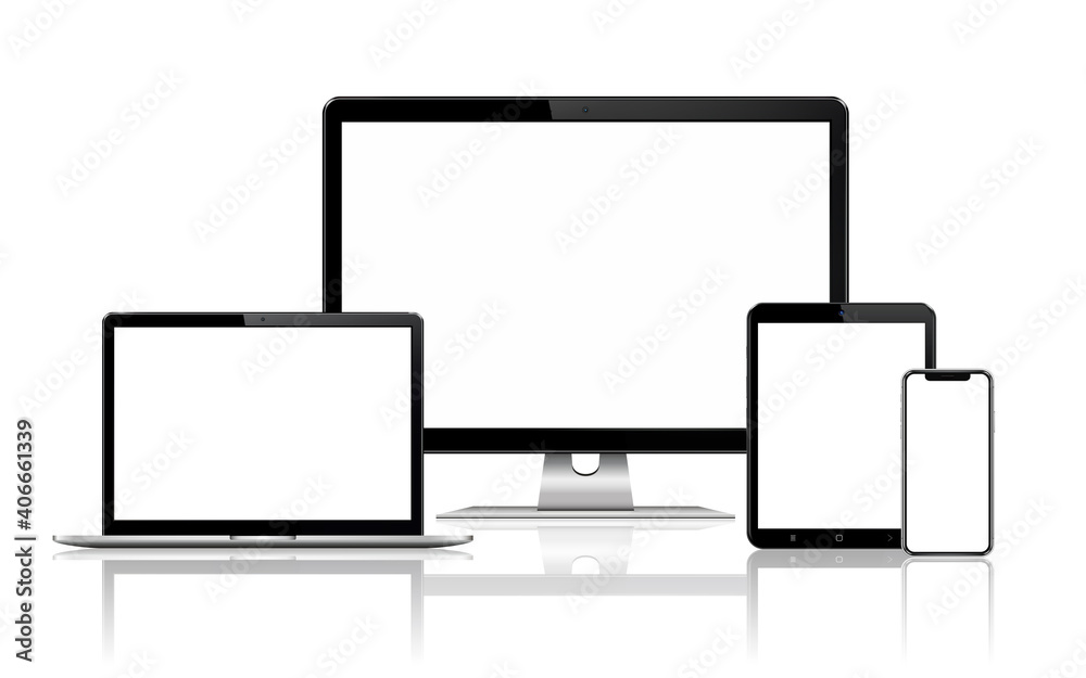Responsive web design computer display, laptop, tablet pc, smartphone with reflect Responsive web design computer display, laptop, tablet pc, smartphone with reflect