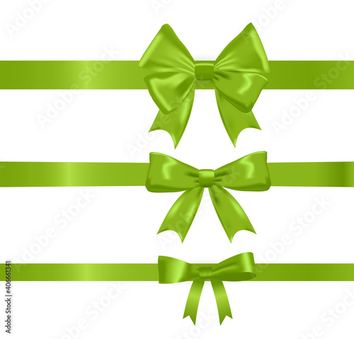 Green ribbon bow set, vector illustration
